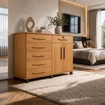 Cômoda Gran Luxo com Rodízios 6 Gavetas Telescópicas Porta Televisão e Sapateira Dupla - Nature Cômoda Gran Luxo com Rodízios 6 Gavetas Telescópicas Porta Televisão e Sapateira Dupla - Nature
