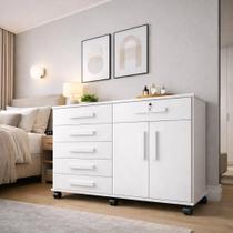 Cômoda Gran Luxo para Quarto e Sala com 6 Gavetas e Rodízios Porta Televisão e Sapateira - Branco