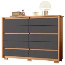 Cômoda Grande 10 Gavetas e Pés Duello Freijó/Titanium