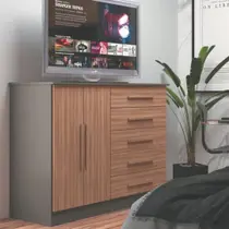 Cômoda Grande 2 Portas 2 Gavetas Nogal/Damasco - Detroit Móveis Sul