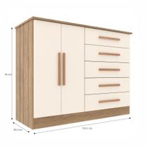 Cômoda GRANDE 5 Gavetas 2 Portas 1.24cm Amêndoa / Off White