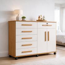 Cômoda Grande com Rodinhas Gran Luxo para Organização Porta Televisão e 6 Gavetas - Nature/off-white Cômoda Grande com Rodinhas Gran Luxo para Organização Porta Televisão e 6 Gavetas - Nature/off-white