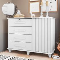 Cômoda Grécia com 1 Porta com Detalhe Ripado e 4 Gavetas 1 Tranca com Chave Cômoda Grécia com 1 Porta com Detalhe Ripado e 4 Gavetas 1 Tranca com Chave
