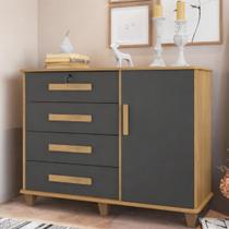 Cômoda Grécia com 1 Porta com Detalhe Ripado e 4 Gavetas 1 Tranca com Chave Cômoda Grécia com 1 Porta com Detalhe Ripado e 4 Gavetas 1 Tranca com Chave
