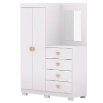 Cômoda Guarda-roupa Com 4 Gavetas E 5 Prateleiras Com Espelho Cristine Branco/camarim