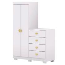 Cômoda Guarda-roupa Com 4 Gavetas E 5 Prateleiras Cristine Branco/camarim