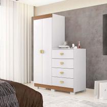 Cômoda Guarda-roupa Cristal 4 Gavetas 2 Portas Branco/camarim - Vila Rica