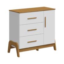 Cômoda Guti Peroba com 3 Gavetas e 1 Porta - Branco/Cedro