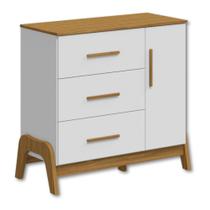 Comoda guti retro lisa 1 porta 3 gavetas branco brilho/amendoa - moveis peroba