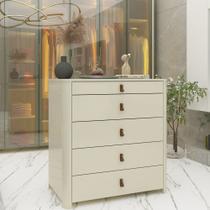 Cômoda Ilha Gelius Innova 5 Gavetas Puxador Couro 100% Mdf Off White - Gelius Móveis