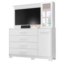 Cômoda Ilhabela com Painel para Tv 4 Gavetas 2 Portas e Espelho Albatroz Cor Branco Cômoda Ilhabela com Painel para Tv 4 Gavetas 2 Portas e Espelho Albatroz Cor Branco