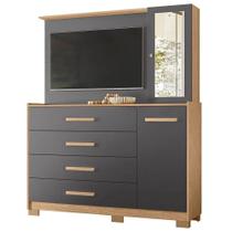 Cômoda Ilhabela com Painel para Tv 4 Gavetas 2 Portas e Espelho Albatroz Cor Freijó Titanium Cômoda Ilhabela com Painel para Tv 4 Gavetas 2 Portas e Espelho Albatroz Cor Freijó Titanium
