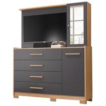 Cômoda Ilhabela com Painel para Tv 4 Gavetas 2 Portas e Espelho Albatroz Cor Nature Titanium