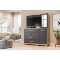 Cômoda Ilhabela com Painel para TV 4 Gavetas 2 Portas e Espelho Albatroz