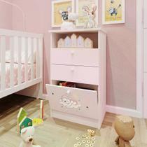 Cômoda Infantil 1 Porta 2 Gavetas 1 Nicho Estampada Kids Espresso Móveis Branco/Urso Rosa
