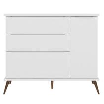 Cômoda Infantil 1 Porta 3 Gavetas 100% MDF Pés Retrô Mel P04 Branco - Mpozenato