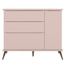 Cômoda Infantil 1 Porta 3 Gavetas 100% MDF Pés Retrô Mel P04 Rosê - Mpozenato