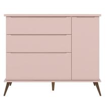 Cômoda Infantil 1 Porta 3 Gavetas 100% Mdf Pés Retrô Mel Z39 Rosê - Mpozenato