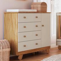 Cômoda Infantil 1 Porta 4 Gavetas 100% Mdf 95cm Levy Espresso Móveis Amêndoa/Off-White Cômoda Infantil 1 Porta 4 Gavetas 100% Mdf 95cm Levy Espresso Móveis Amêndoa/Off-White