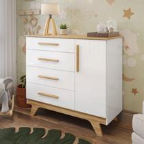 Cômoda Infantil 1 Porta 4 Gavetas 100% MDF Kakau Retrô Branco Brilho/Amêndoa Cômoda Infantil 1 Porta 4 Gavetas 100% MDF Kakau Retrô Branco Brilho/Amêndoa