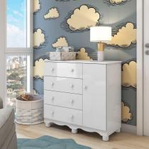 Cômoda Infantil 1 Porta 4 Gavetas 100% MDF Mimo Branco Brilho Cômoda Infantil 1 Porta 4 Gavetas 100% MDF Mimo Branco Brilho