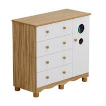Comoda Infantil 1 Porta 4 Gavetas Bolinha - Moveis Peroba Amendoa-branco Comoda Infantil 1 Porta 4 Gavetas Bolinha - Moveis Peroba Amendoa-branco
