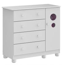 Comoda Infantil 1 Porta 4 Gavetas Bolinha - Moveis Peroba Branco Brilho Comoda Infantil 1 Porta 4 Gavetas Bolinha - Moveis Peroba Branco Brilho
