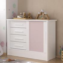 Cômoda Infantil 1 Porta 4 Gavetas Maya Espresso Móveis Branco/Rosa Cômoda Infantil 1 Porta 4 Gavetas Maya Espresso Móveis Branco/Rosa