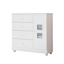 Cômoda Infantil 1 Porta 4 Gavetas Tigus Life MDF Branca