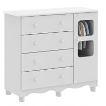 Comoda Infantil 1 Porta 4 Gavetas Uli - Moveis Peroba Branco Brilho Comoda Infantil 1 Porta 4 Gavetas Uli - Moveis Peroba Branco Brilho