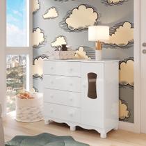 Cômoda Infantil 1 Porta com Janela e 4 Gavetas 100% Mdflana Espresso Móveis Branco/Brilho Cômoda Infantil 1 Porta com Janela e 4 Gavetas 100% Mdflana Espresso Móveis Branco/Brilho
