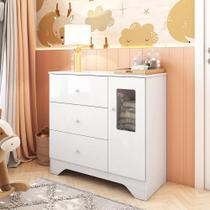 Cômoda Infantil 1 Porta com Janela Retangulo e 3 Gavetas 100% MDF Cocada Branco Brilho Cômoda Infantil 1 Porta com Janela Retangulo e 3 Gavetas 100% MDF Cocada Branco Brilho
