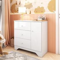Cômoda Infantil 1 Porta e 3 Gavetas 100% MDF Cocada Branco Brilho Cômoda Infantil 1 Porta e 3 Gavetas 100% MDF Cocada Branco Brilho