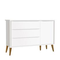 Cômoda Infantil 1 Porta e 3 Gavetas Theo Retrô Branco Fosco com Pés Amadeirado - Reller Móveis Cômoda Infantil 1 Porta e 3 Gavetas Theo Retrô Branco Fosco com Pés Amadeirado - Reller Móveis