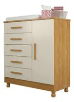 Cômoda Infantil 1 Porta e 4 Gavetas Grande 90cm MDF Branca com Corrediças Telescópicas Guarda Roupa Bebê Organizador Quarto Infantil e Adulto Móvel Mo