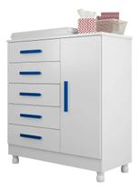 Cômoda Infantil 1 Porta e 4 Gavetas Grande 90cm MDF Branca com Corrediças Telescópicas Guarda Roupa Bebê Organizador Quarto Infantil e Adulto Móvel Mo