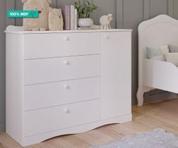 Cômoda Infantil 100% MDF 1 Porta 4 Gavetas Encanto Permobili Branco Cômoda Infantil 100% MDF 1 Porta 4 Gavetas Encanto Permobili Branco