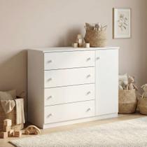Cômoda Infantil 100% MDF 4 Gavetas e 1 Porta com Cabideiro Elisa Branca