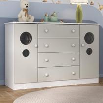 Cômoda Infantil 125cm 2 Portas Com Vidro E 4 Gavetas Pirulito Multimóveis MP4470 Branco-off White