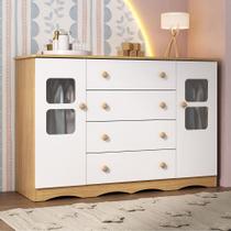 Cômoda Infantil 125cm 2 Portas com Vidro e 4 Gavetas Serena Multimóveis MP4435 Cômoda Infantil 125cm 2 Portas com Vidro e 4 Gavetas Serena Multimóveis MP4435