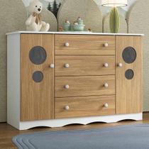 Cômoda Infantil 125cm 2 Portas Com Vidro E 4 Gavetas Sonho Multimóveis MP4475 Branco-madeirado