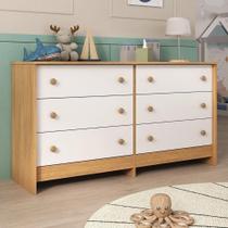 Cômoda Infantil 136cm Com 6 Gavetas Flex Multimóveis MP4262 - Madeirado-branco