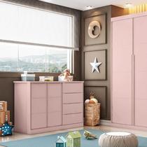 Cômoda Infantil 2 Portas 4 Gavetas 3 Nichos com Cabideiro Pérola Cômoda Infantil 2 Portas 4 Gavetas 3 Nichos com Cabideiro Pérola