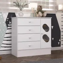 Cômoda Infantil 3 Gavetas 1 Porta com Janela Maya Rodial Cômoda Infantil 3 Gavetas 1 Porta com Janela Maya Rodial
