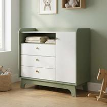 Cômoda Infantil 3 Gavetas 1 Porta Encanto 120 x 100cm Verde Oliva/Branco Cômoda Infantil 3 Gavetas 1 Porta Encanto 120 x 100cm Verde Oliva/Branco