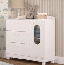 Cômoda Infantil 3 Gavetas 1 Porta Fofura Branco - Permóbili