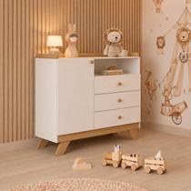 Cômoda Infantil 3 Gavetas 1 Porta Retrô Theo Espresso Móveis Branco/Jequitibá HP Cômoda Infantil 3 Gavetas 1 Porta Retrô Theo Espresso Móveis Branco/Jequitibá HP