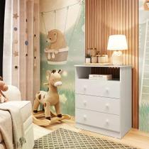 Cômoda Infantil 3 Gavetas 100% MDF Smim New Móveis Peroba Branco Brilho