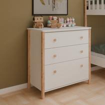 Cômoda Infantil 3 Gavetas Arredus em Madeira Maciça e MDF Branco e Natural