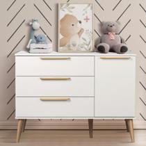 Cômoda Infantil 3 Gavetas e 1 Porta Branco Com Carvalho Retrô - Quater Cômoda Infantil 3 Gavetas e 1 Porta Branco Com Carvalho Retrô - Quater